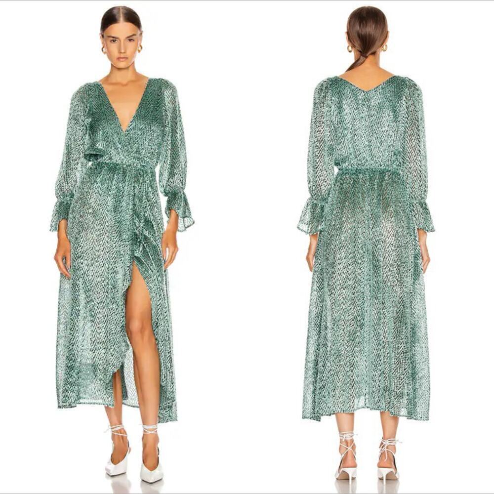 Cult Gaia Oona Dress Seafoam wrap dress with belt long sleeve size M